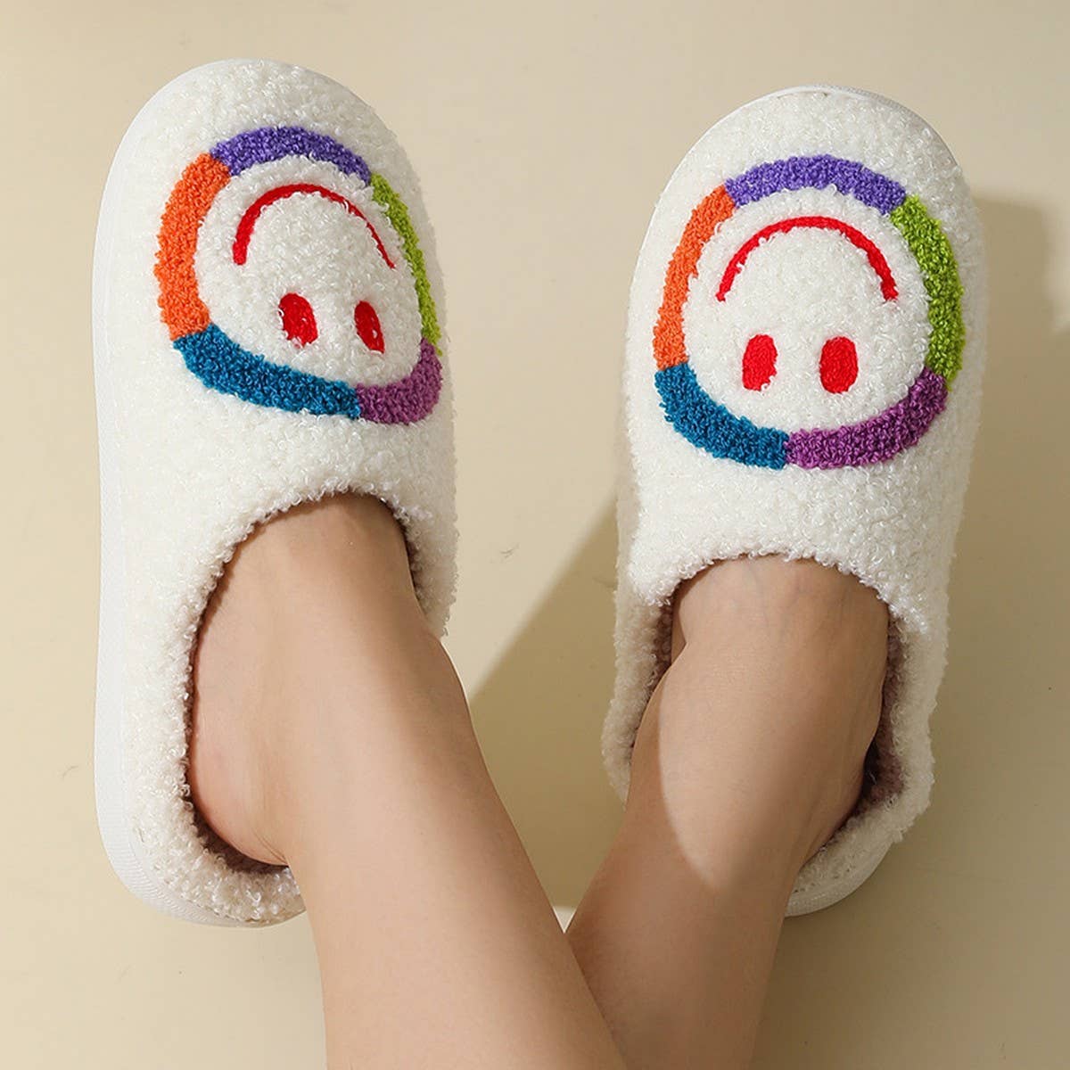 CUTE COLORFUL SMILEY FACE WINTER COTTON SLIPPERS_CWMM3068