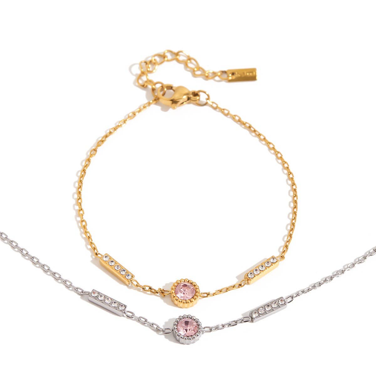 18K GOLD PINK ZIRCON ROUND BRACELET NO FADE_CWAJE4713