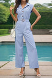Cwsbssl0092_Lapel Commuter Style Solid Color Straight Jumpsu