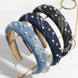 SIMPLE DENIM FAUX PEARL RHINESTONE HEADBAND_CWAHA2263