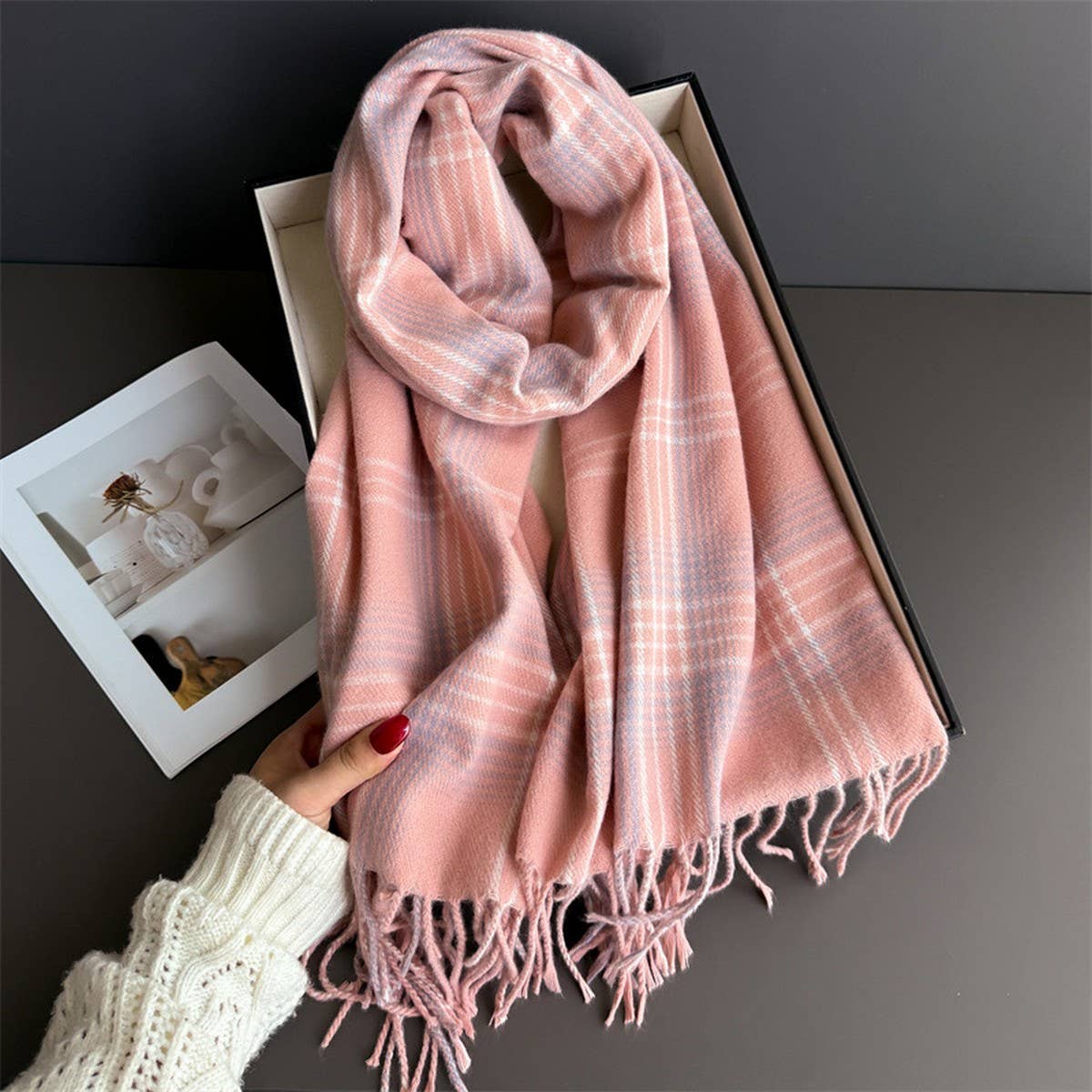 Checkerboard Winter Warm Cashmere Feel Scarf_Cwasc03262