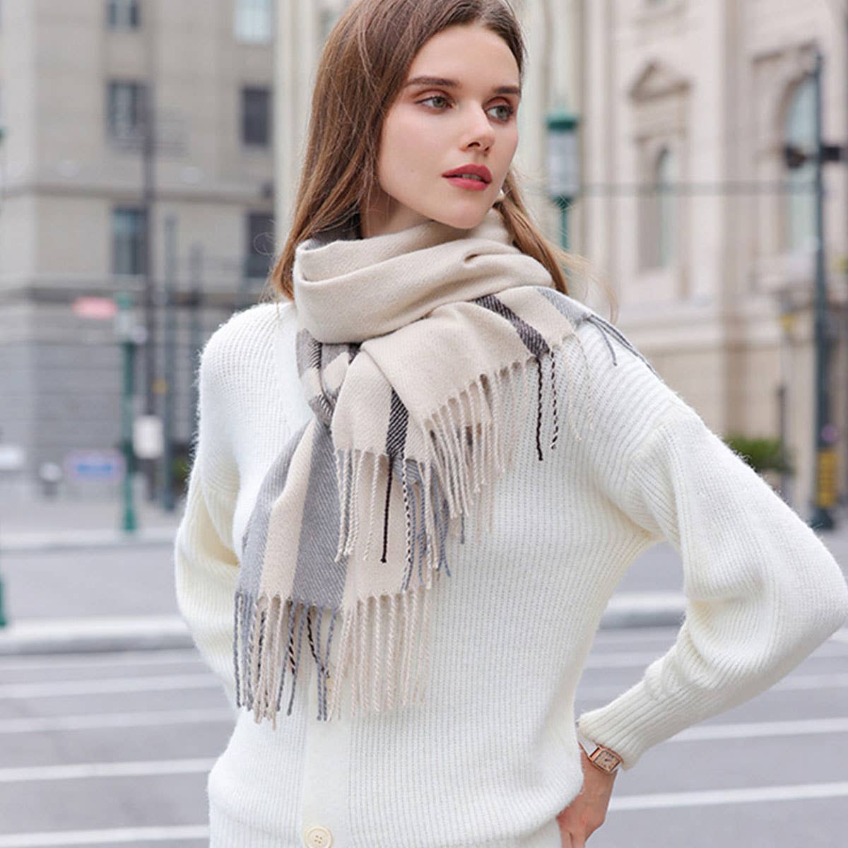 COLORBLOCK PLAID SCARF CHIC WINTER COUPLE SHAWL_CWASC0213