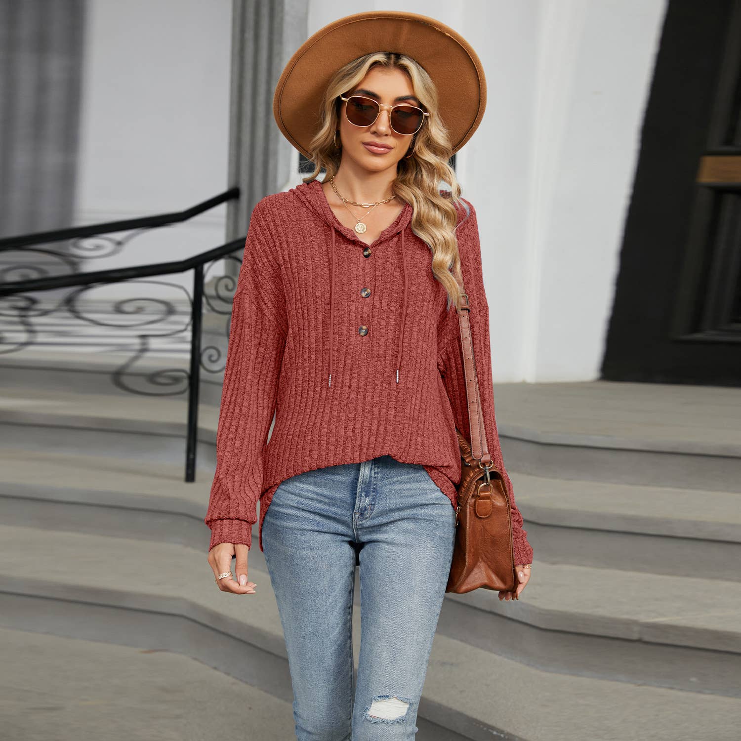 Solid-Color Hooded Loose Long-Sleeved Sweatshirt_Cwtbll4086