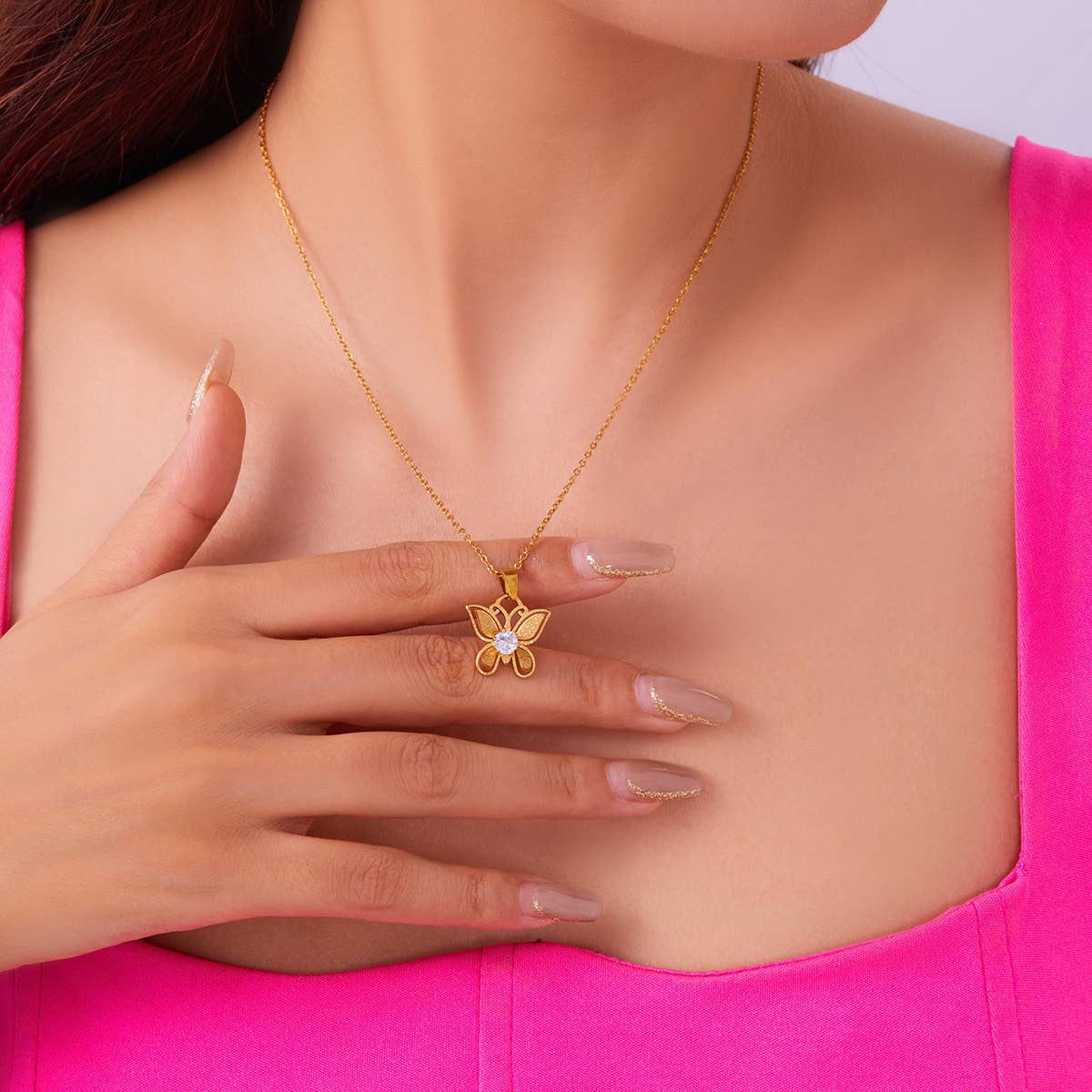 Versatile Zircon Hollow Butterfly Necklace