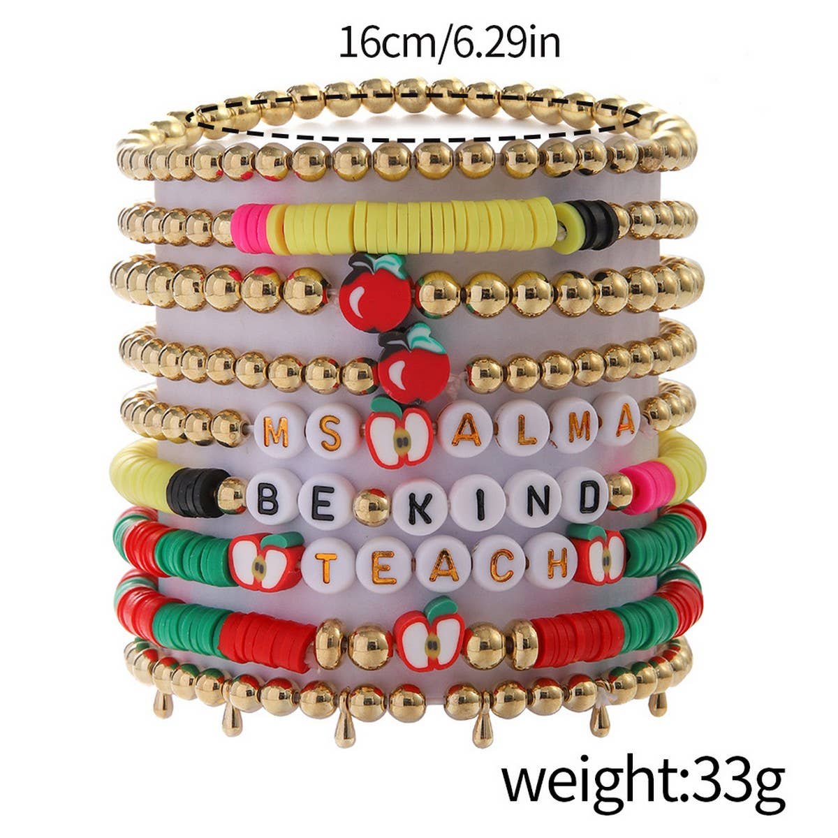 LOVE APPLE LETTER SOFT CLAY ELASTIC BRACELET SET_CWMM3537