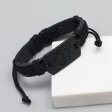 PERSONALIZED BLACK WOLF HEAD LEATHER BRACELET_CWMM4465
