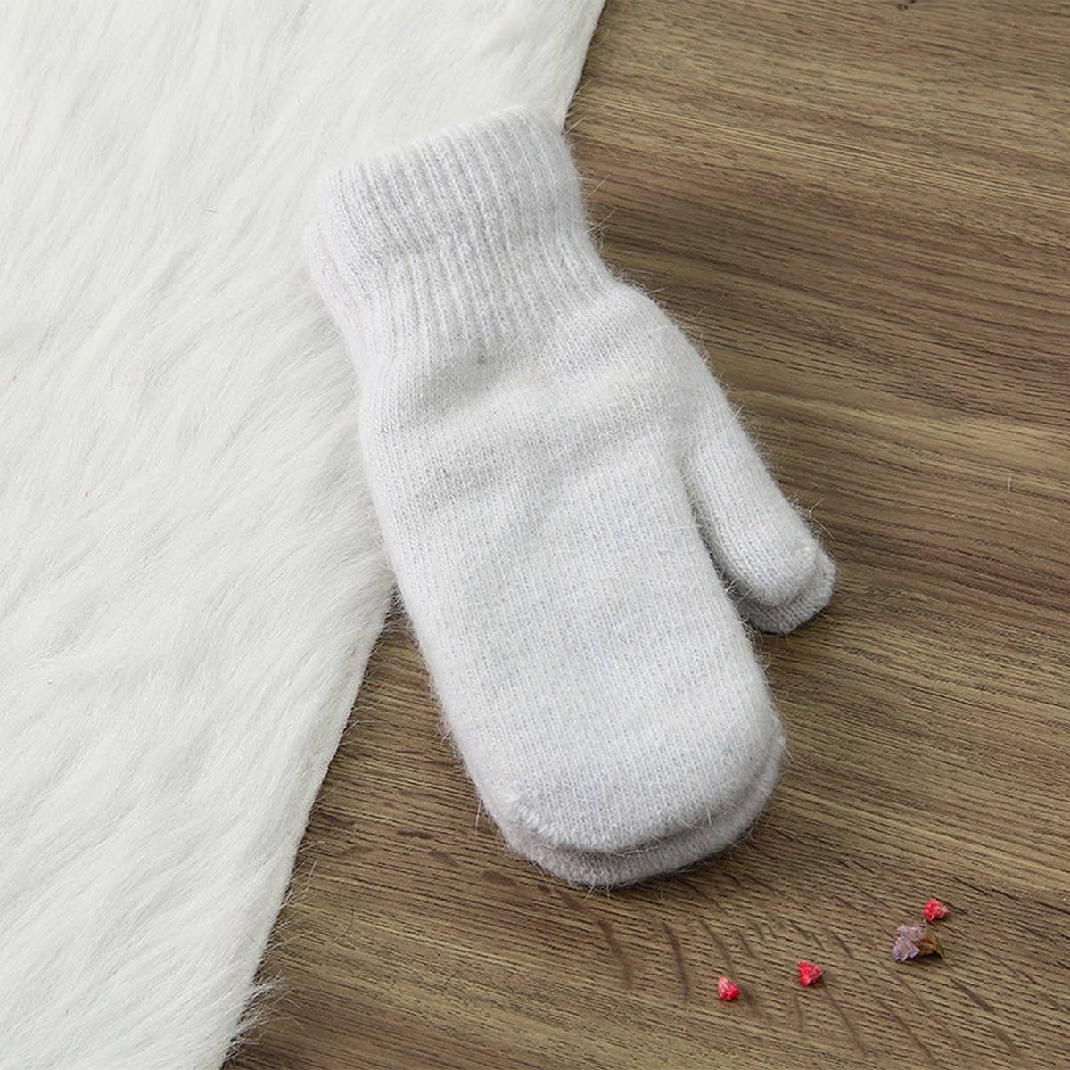 Womens Solid Color Rabbit Fur Full Finger Gloves_Cwag00592