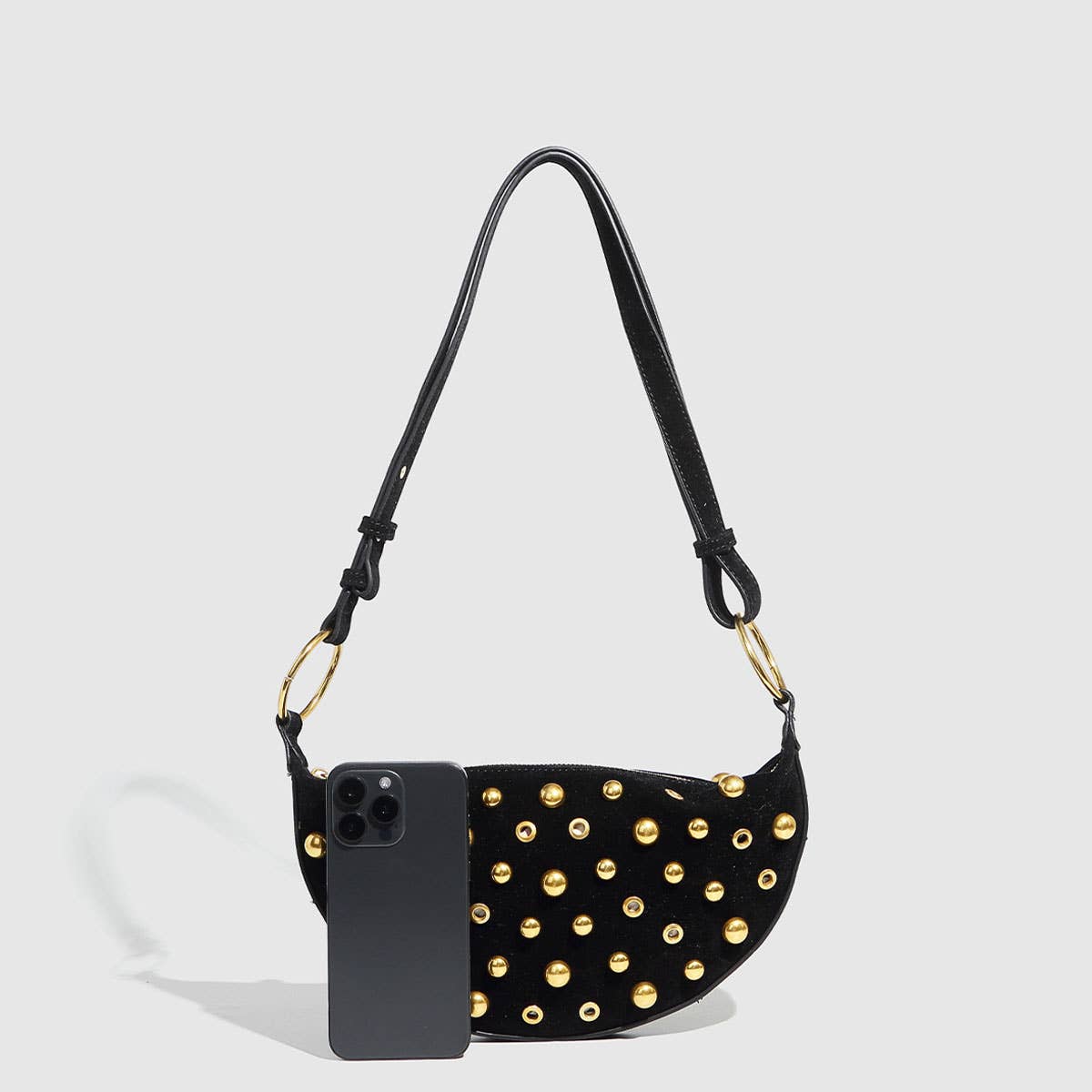 Studded Polka Dot Punk Shoulder Bag For Women_Cuab00617