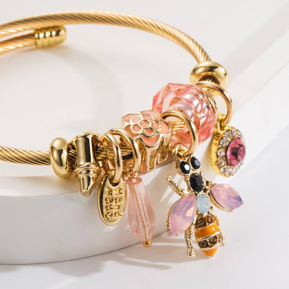 NEW STAINLESS STEEL BRACELET WITH BEE CHARM_CWMM8483