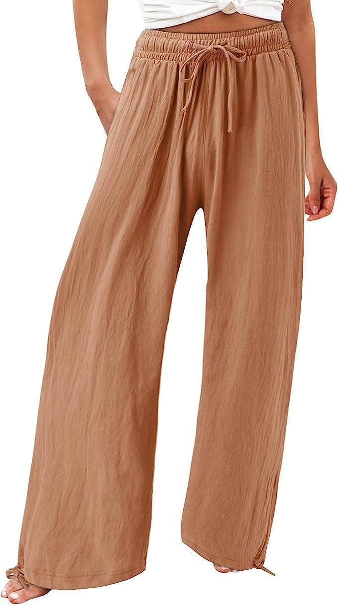 Solid-Colored Cotton Linen Loose Wide-Leg Pants