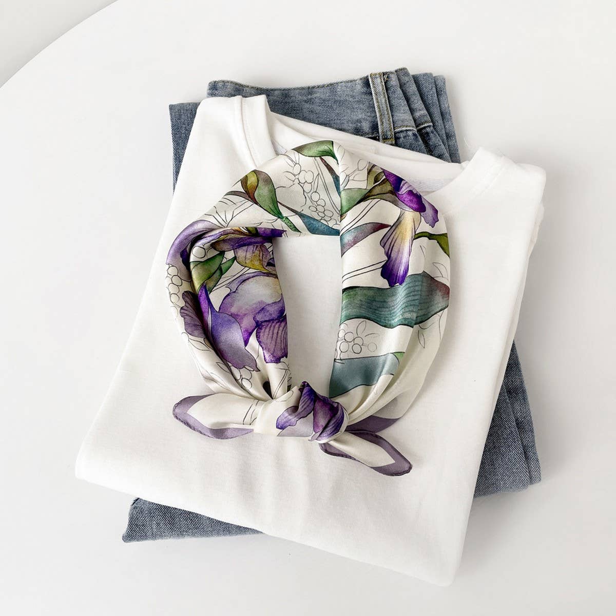 SILK SQUARE SCARF ELEGANT CHINESE FLORAL PRINT_CWASC0814