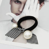 Pearl Lace Houndstooth Bow Hair Tie_Cwaha08049