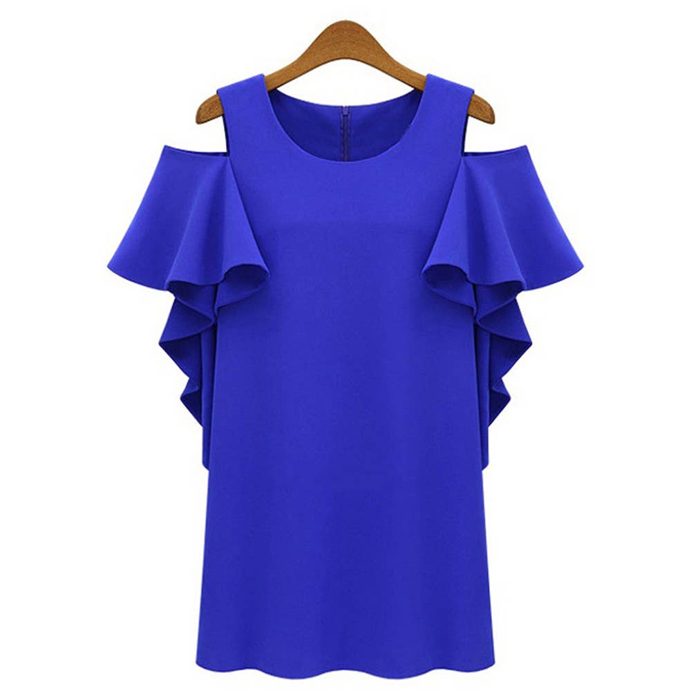 Strapless Solid Color Round Neck Ruffled Dress