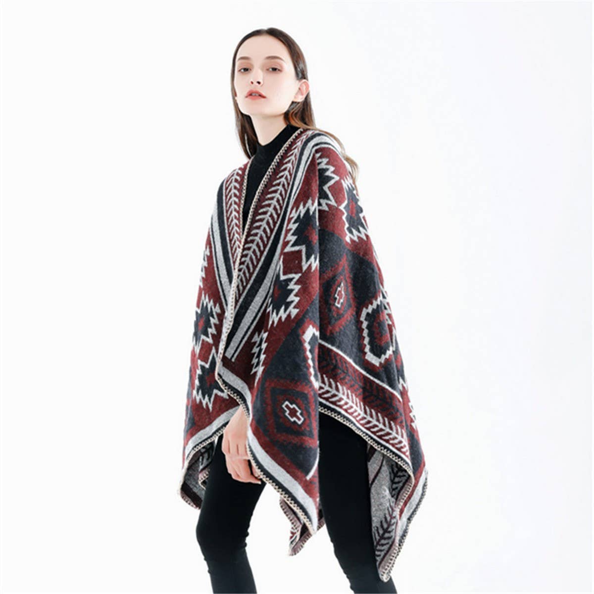 CROSS DIAMOND GEOMETRIC PATTERN CASHMERE SHAWL_CWMM2089