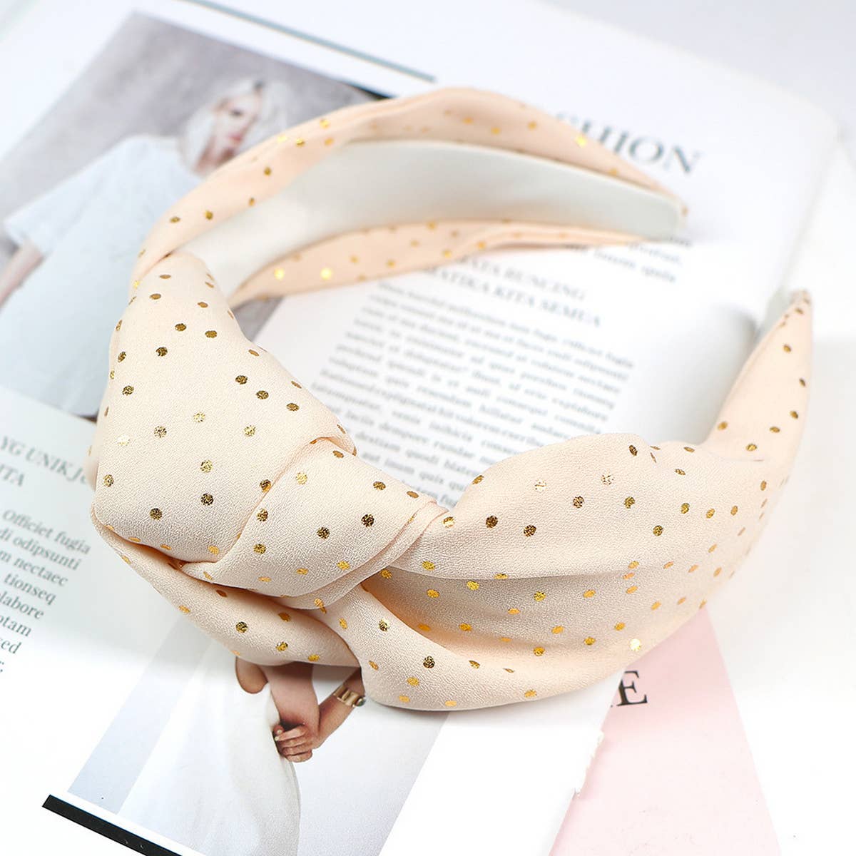 NEW POLKA DOT KNOTTED WIDE BRIMMED HEADBAND_CWAHA0988