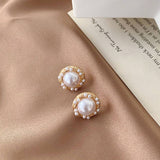 S925 Silver Needle Pearl Stud Geometric Earrings