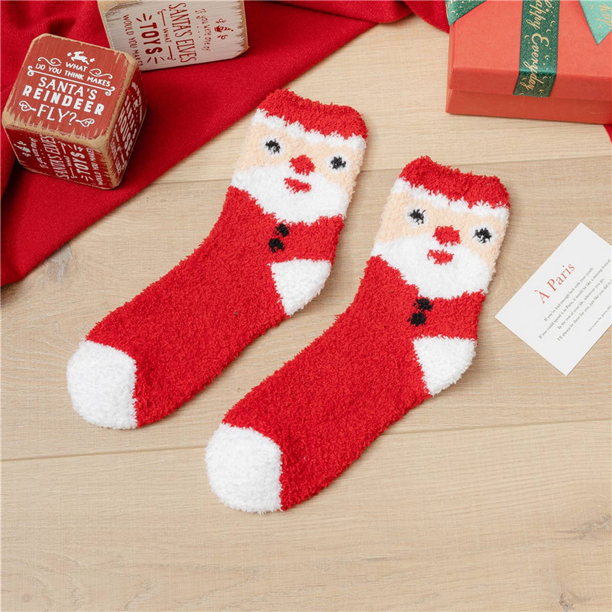 SANTA CLAUS ELK CORAL VELVET SOCKS_CWMS0336
