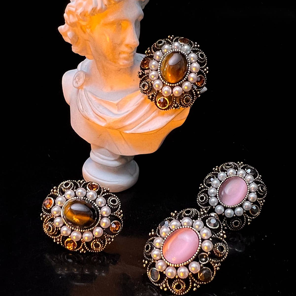 Vintage Cats Eye Hollow Distressed Earrings