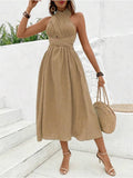 Solid Color Cross-Lace Dress With Halter Halter