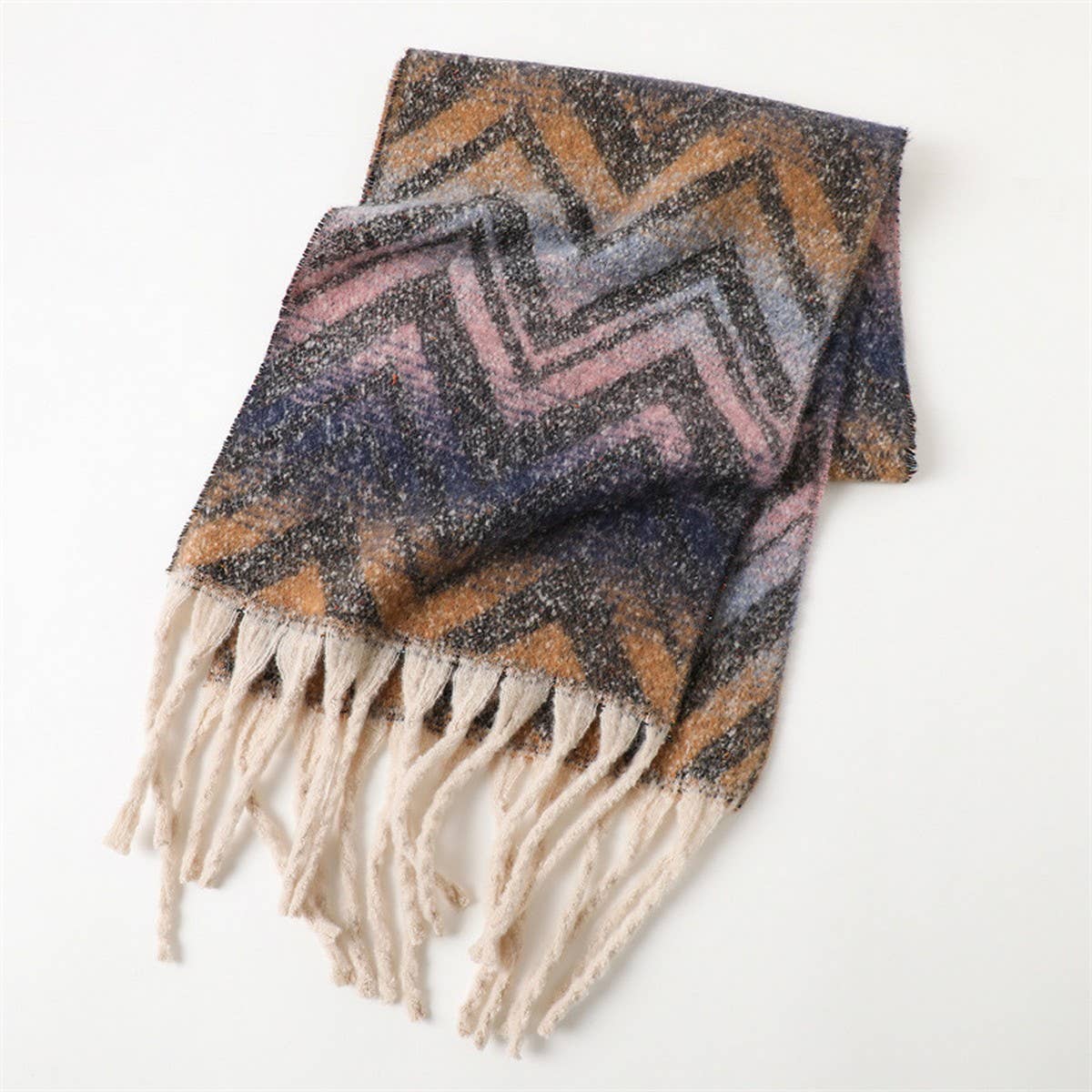 Zigzag Color Stripe Fringe Scarf For Winter_Cwasc2761
