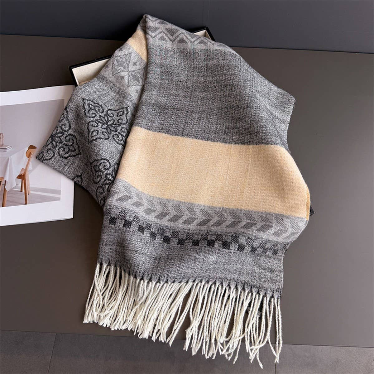 Winter Plaid Colorblock Tassel Scarf Wrap Unisex_Cwasc03273