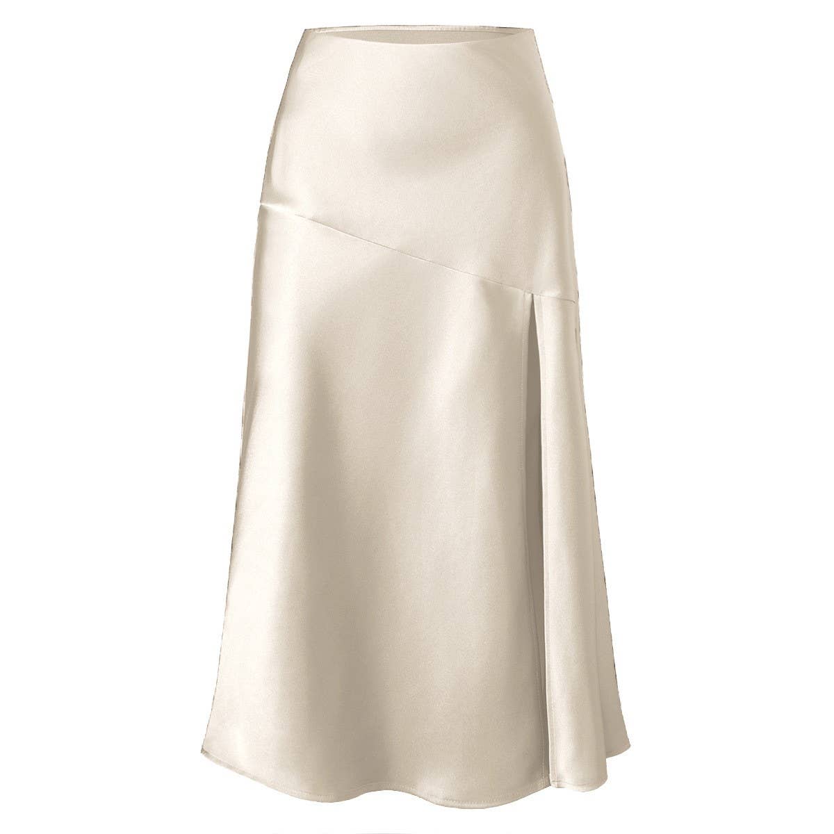 SATIN SKIRT HIGH WAIST ELASTIC SLIT LONG SKIRT_CWBSS0405