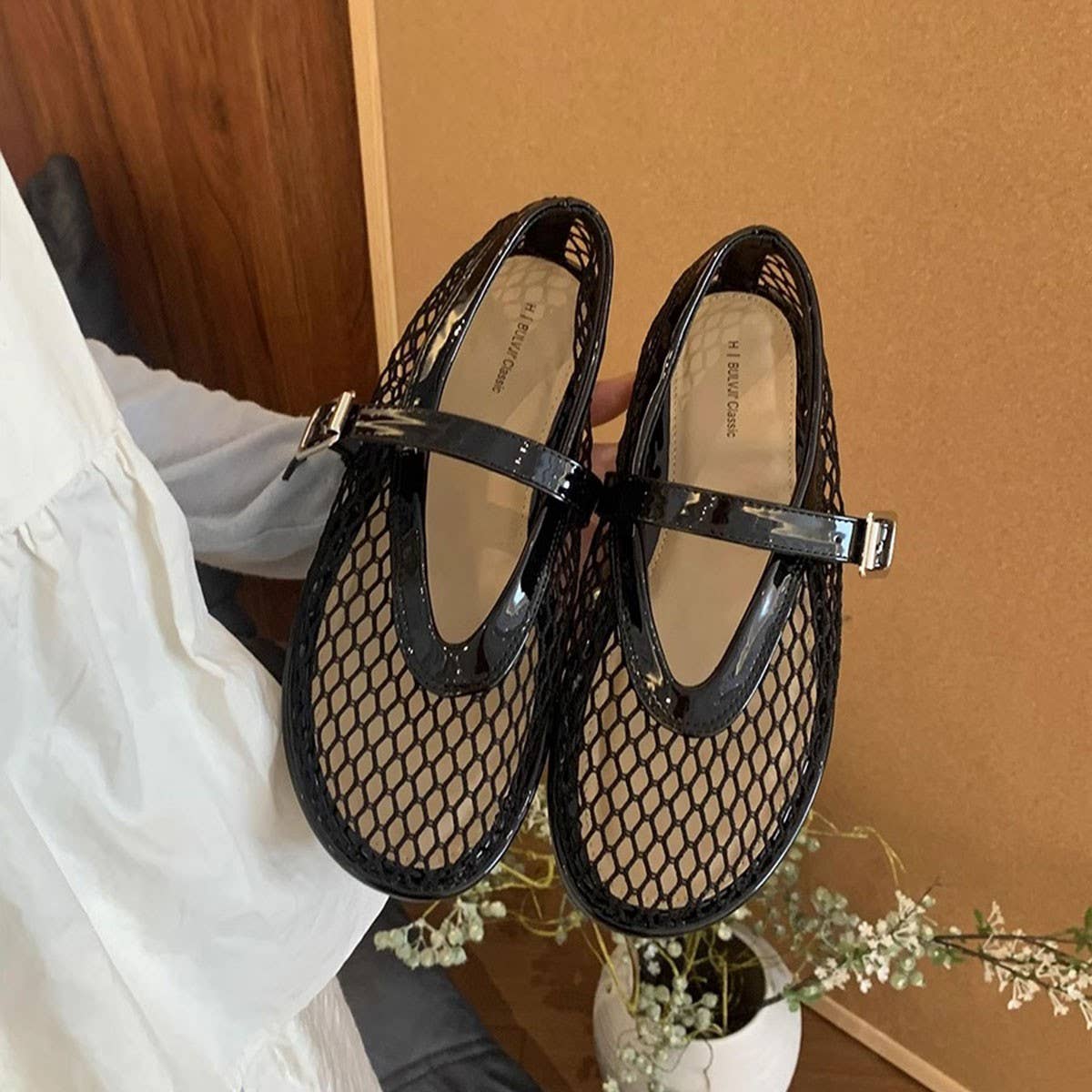 FLAT ROUND TOE MESH MARY JANE BALLET SANDALS_CWSHF0121