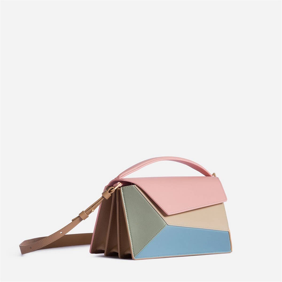 GEOMETRIC CONTRASTING COLOR PATCHWORK HANDL BAG_CWAB1932