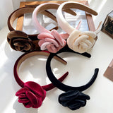 Elegant Solid Velvet Rose Wide Headband_Cwaha07332
