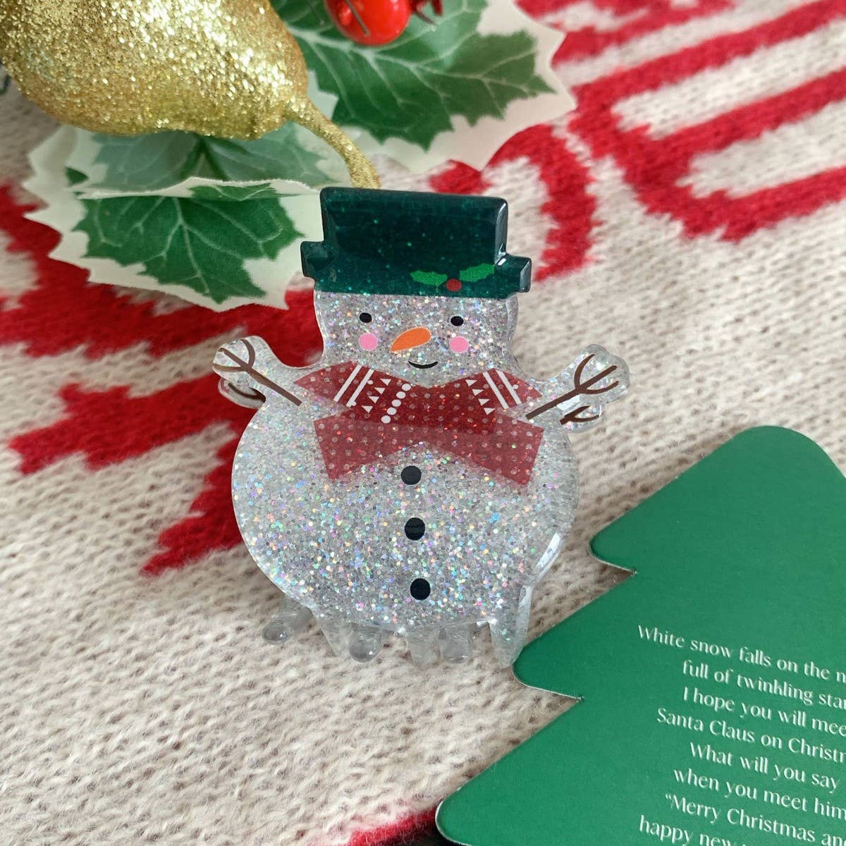 Cwaha07717_Christmas Santa Snowflake Hair Claw Clip Red
