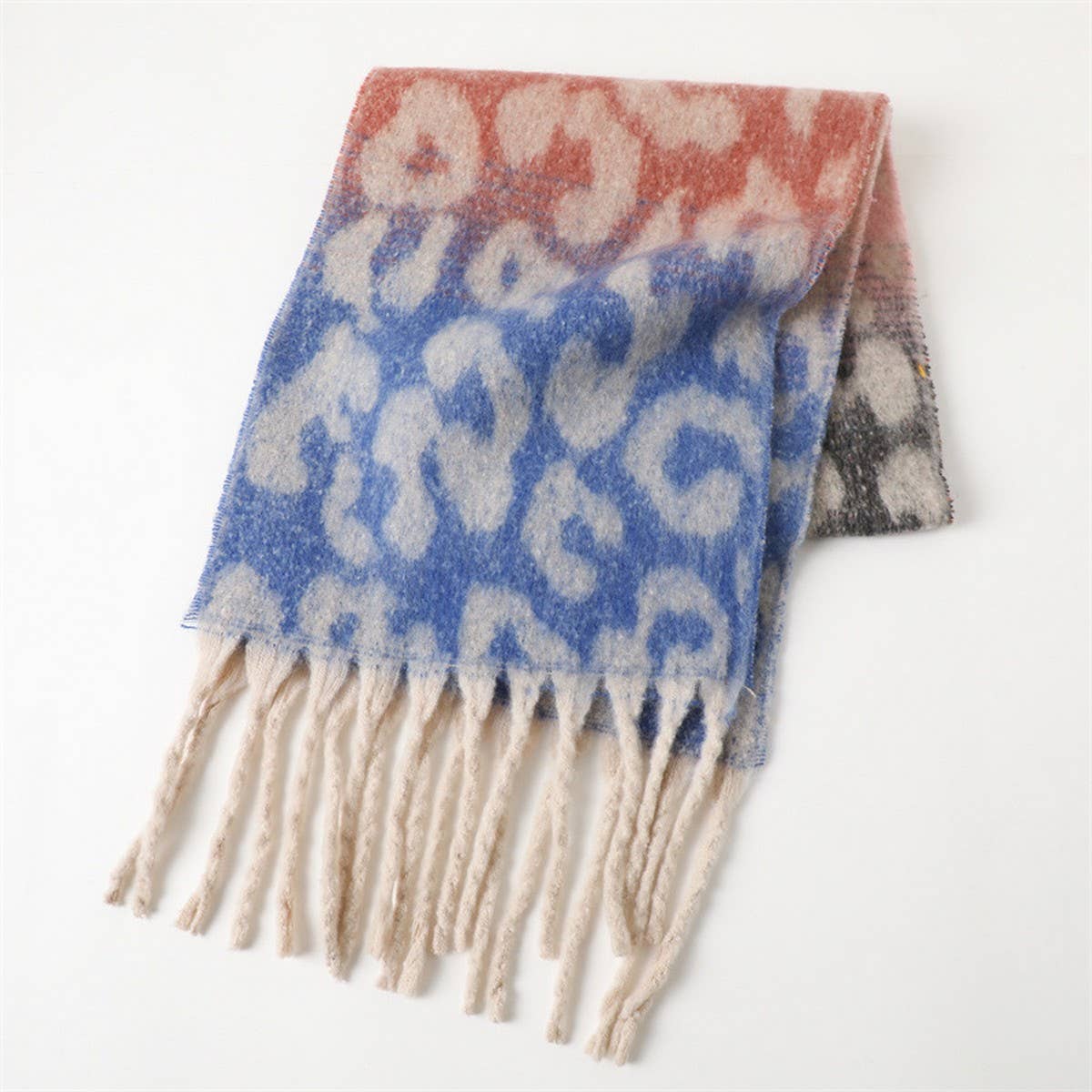 COLORFUL LEOPARD GRADIENT SCARF WITH TASSELS_CWASC2753
