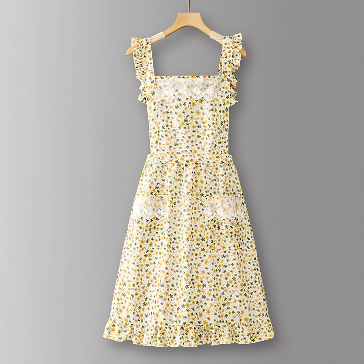 FLORAL LACE TRIM KITCHEN APRON FOR WOMEN_CWMM6594