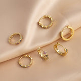 COLORED ZIRCON GOLD PLATED FLOWER EARRINGS_CWAJE0982