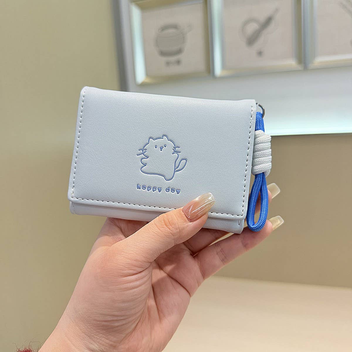Cute Bear Print Wallet With Strap For Students_Cwab06241