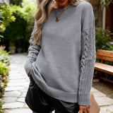 Solid-Color Patchwork Tweed Sleeve Sweater