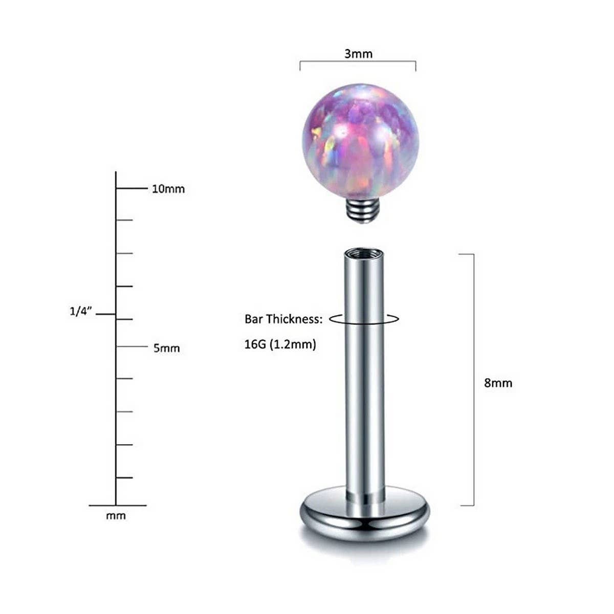 STAINLESS STEEL OPAL LIP STUD STRAIGHT BARBELL_CWMM9589