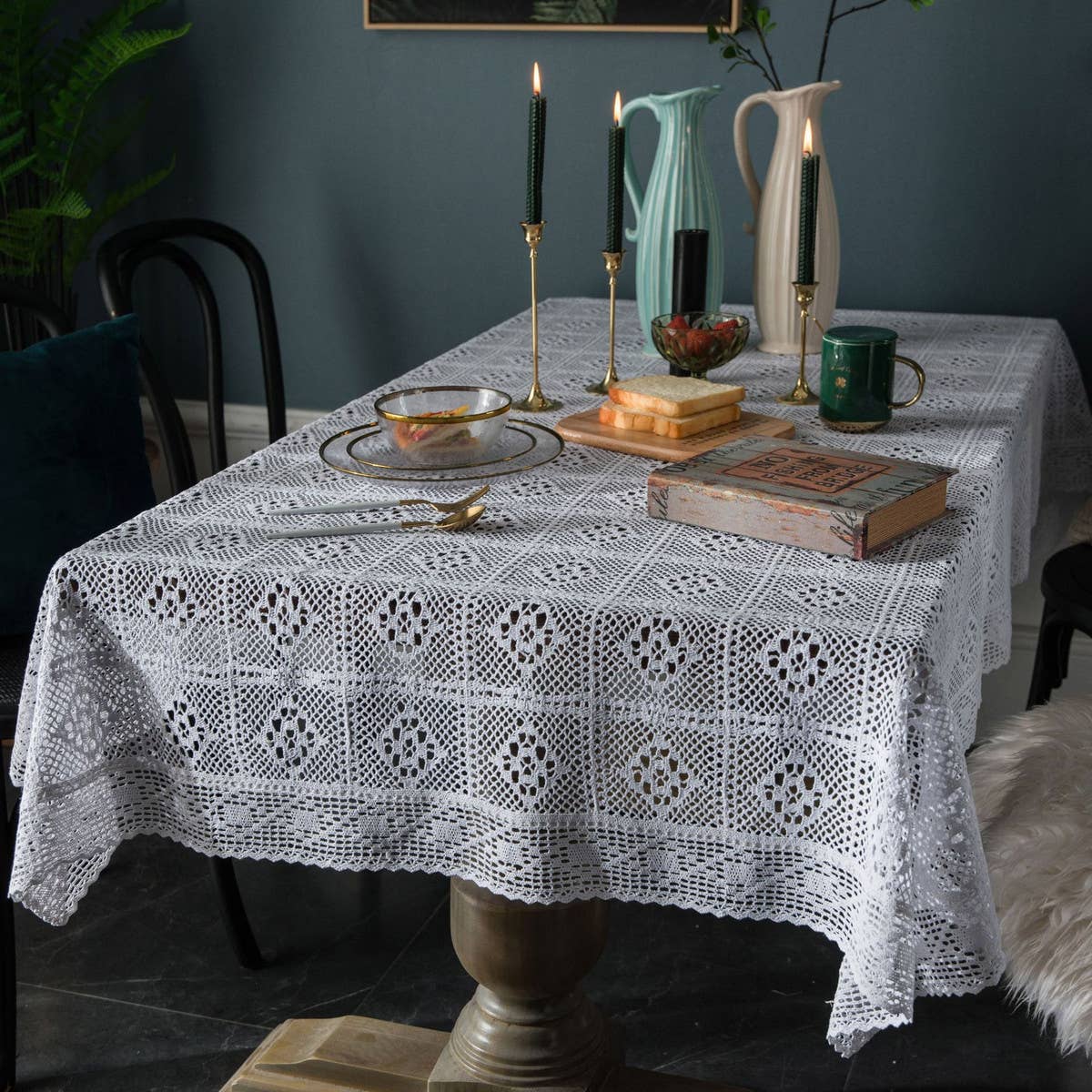 White Crochet Hollow Pastoral Fresh Tablecloth_Cwmm0956