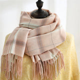 PLAID FAUX CASHMERE SCARF TASSEL WINTER SHAWL_CWASC0218