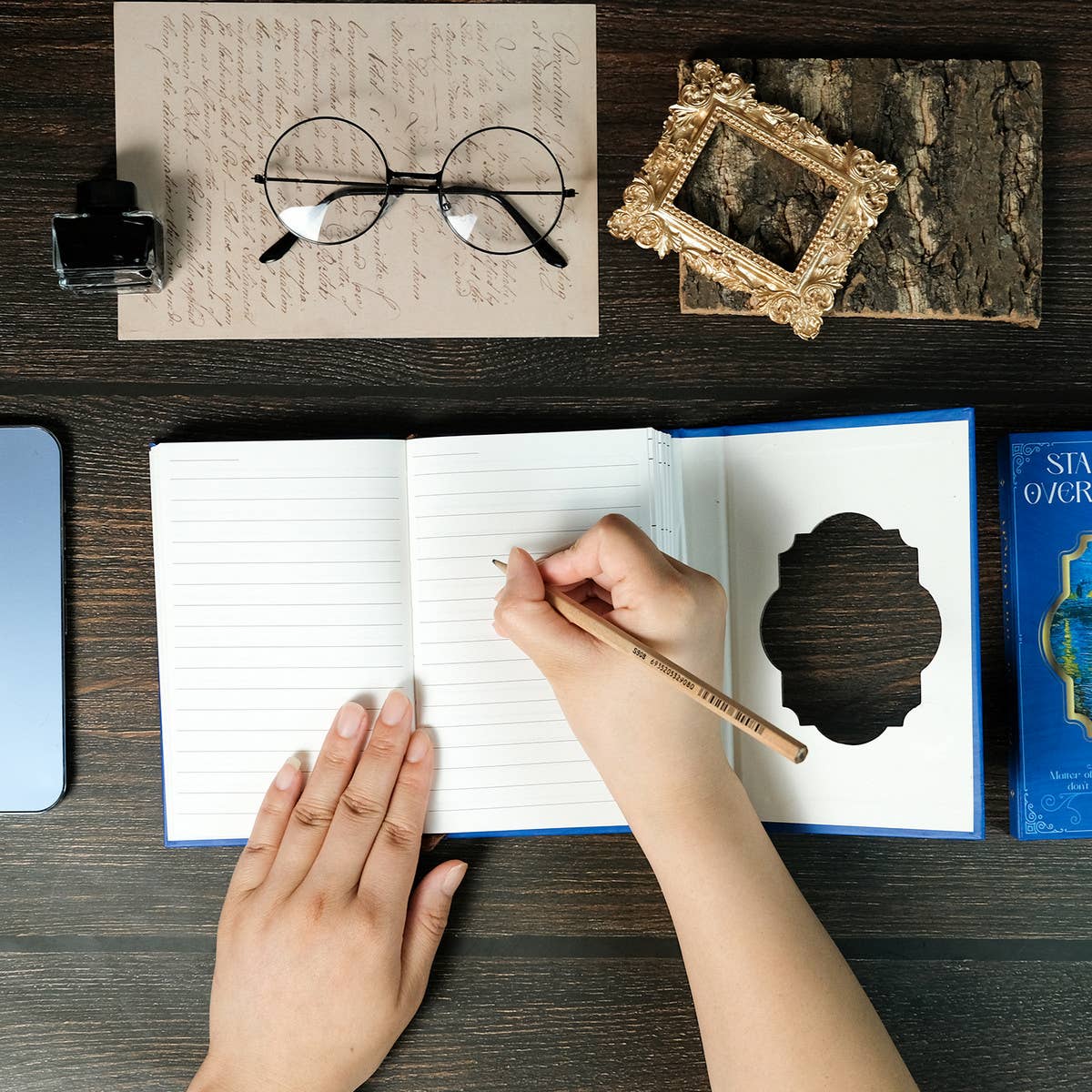 Vintage Oil Painting Star And Moon Blue Notebook_Cwmm1842