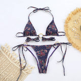 SEXY METAL RING BIKINI CASHEW PRINT SWIMWEAR_CWMW0256