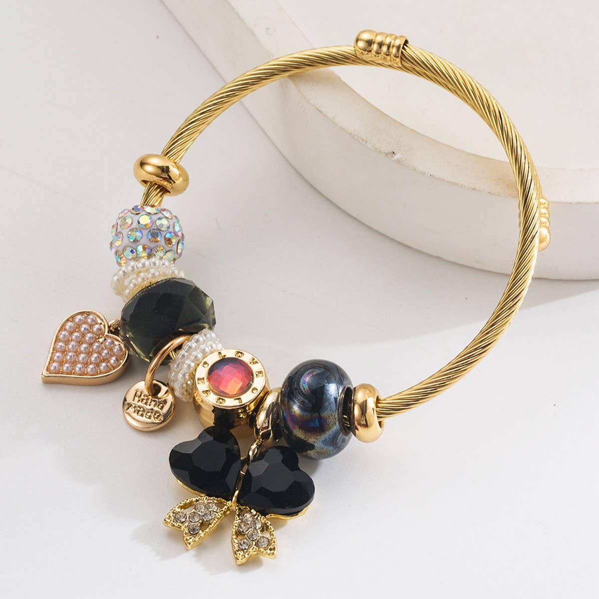 Trendy Adjustable Butterfly Heart Steel Bracelet_Cwmm8599