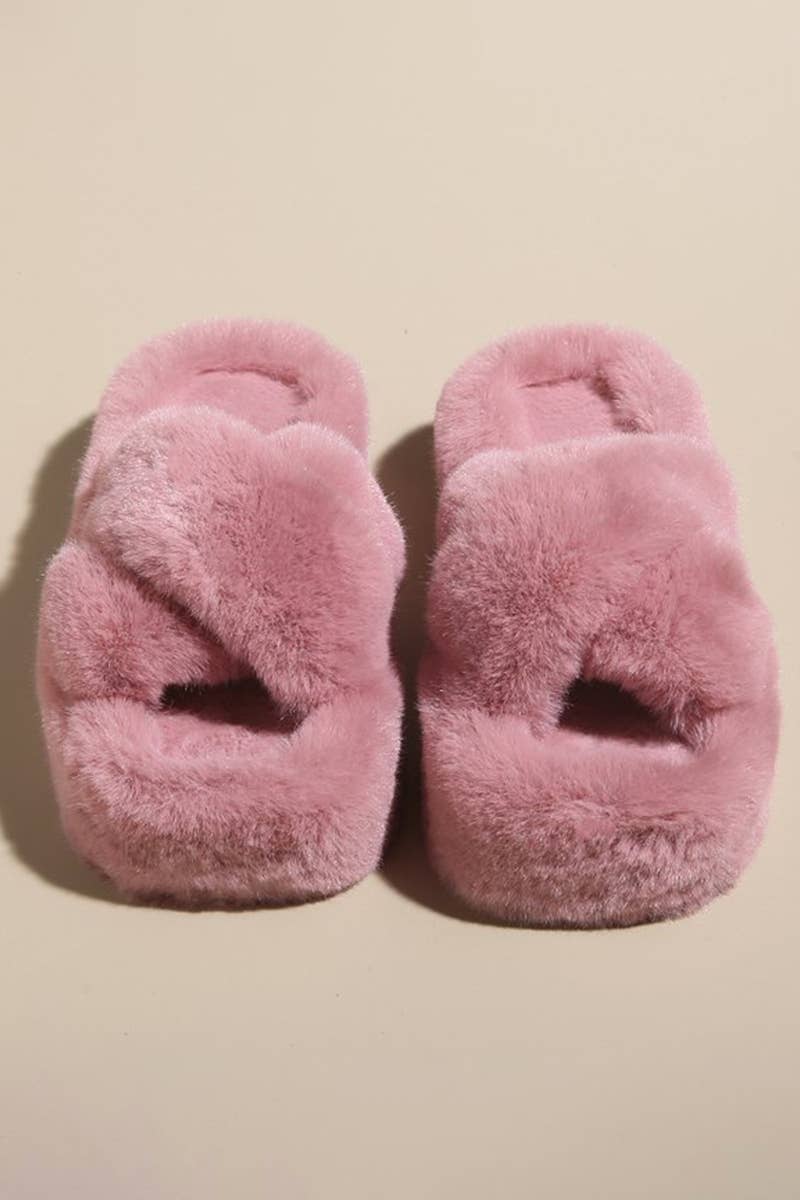 CROSS STRAP FLUFFY BEDROOM SLIPPERS_CWSHS0226