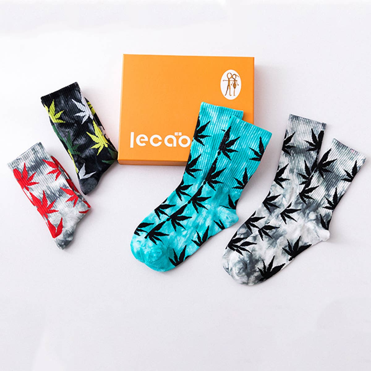 Tie-Dyed Maple Leaf Pattern Socks_Cwms0253