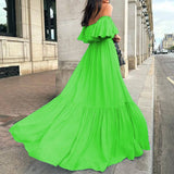 Solid Color One-Line Shoulder-Top Long Dress