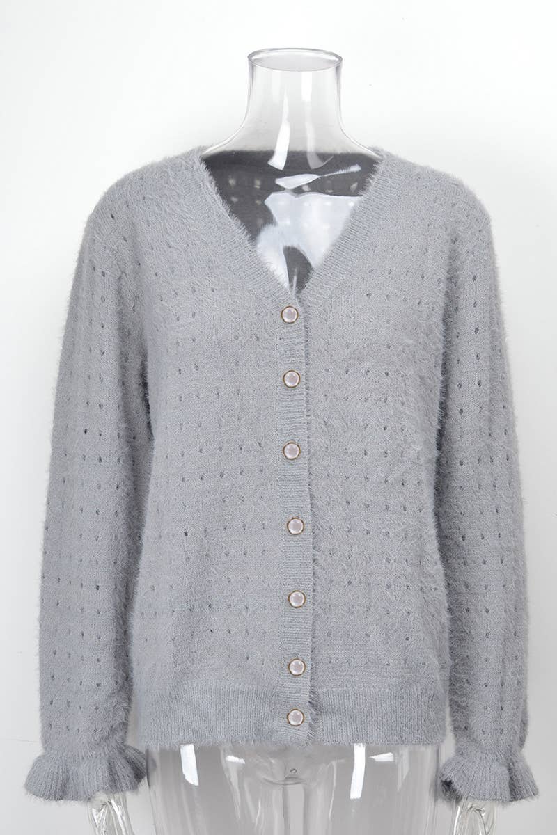 Womens Cut-Out Single Breasted Cardigan Jacket