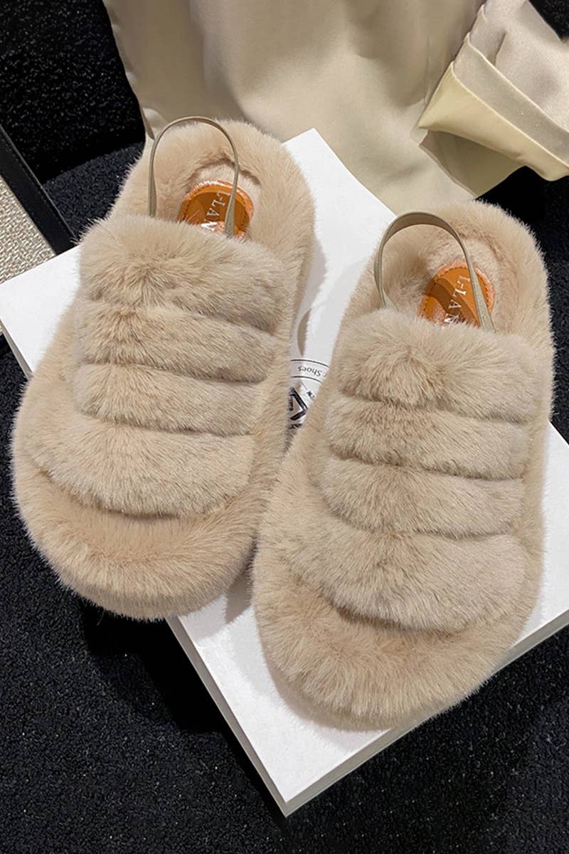 Women Fashion Home Plush Open Toe Slippers