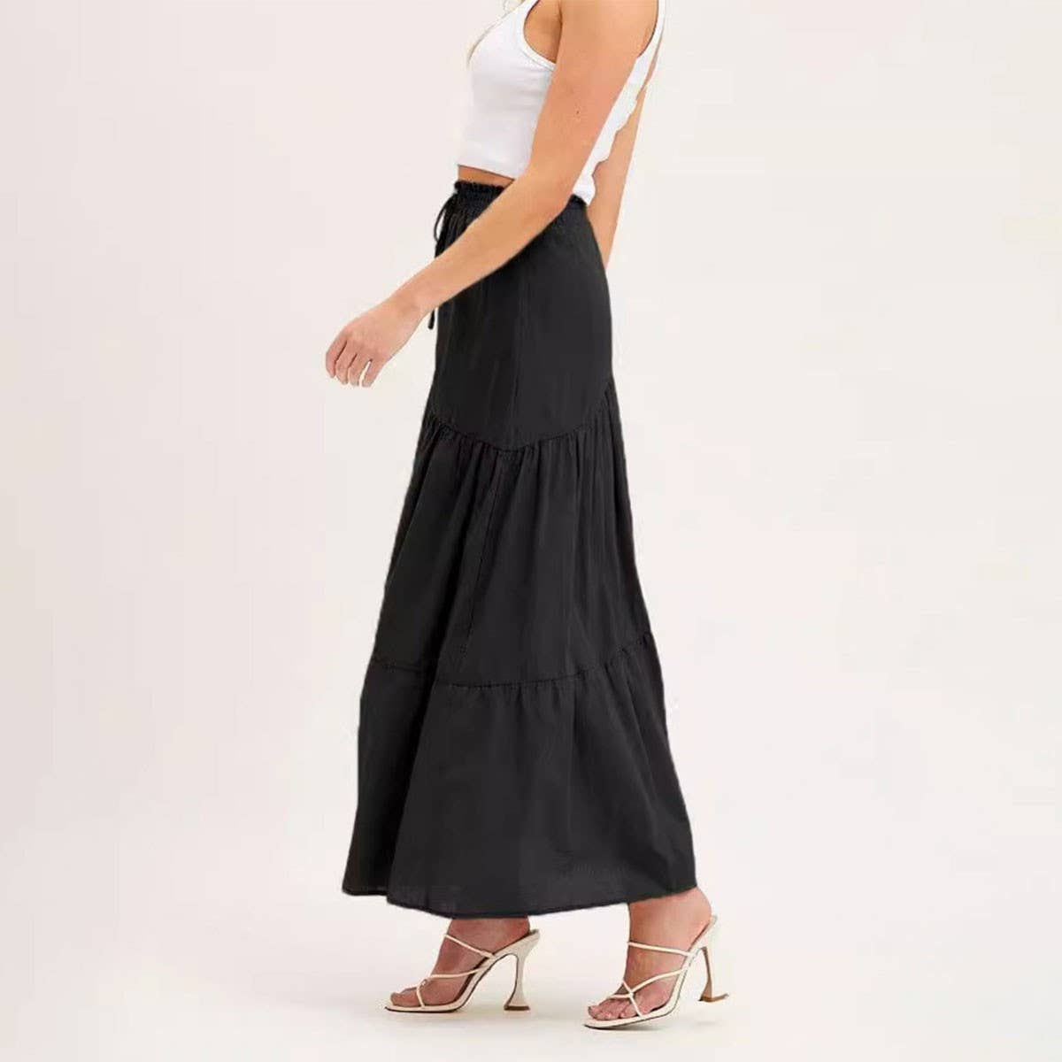 COTTON AND LINEN MAXI SKIRT WITH PLEATED HEM_CWBSS0381