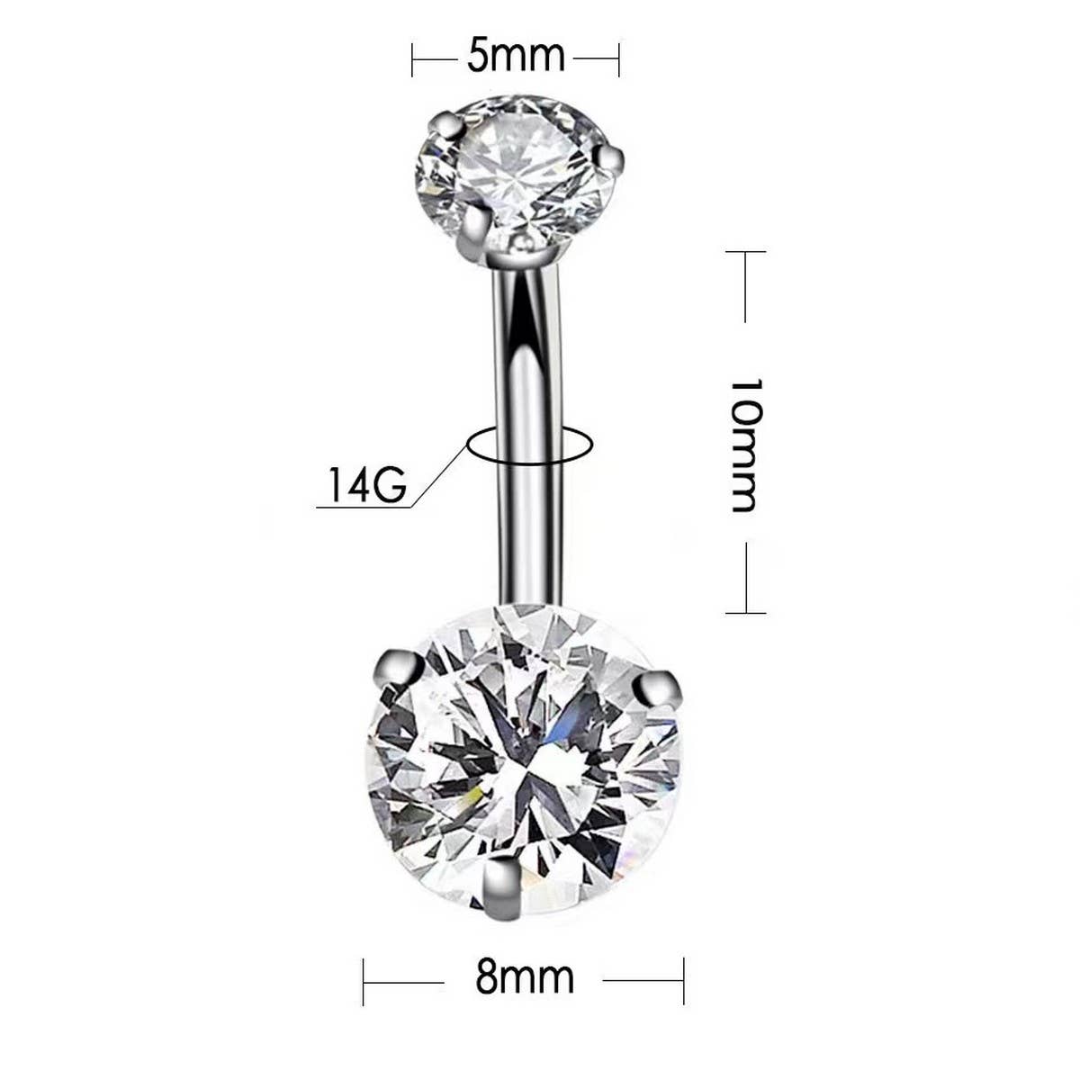 ROUND CZ 3 PRONG STAINLESS STEEL NAVEL RING_CWMM9377