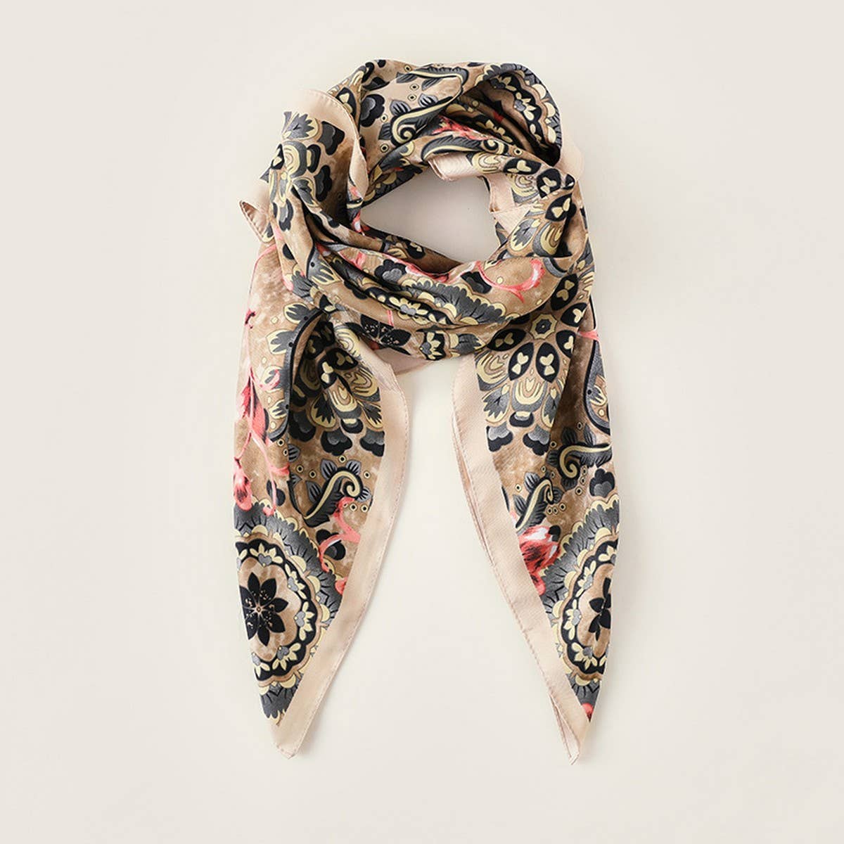 FLOWER PRINT SMALL NECK SILK SCARF SQUARE SCARVES_CWASC0235