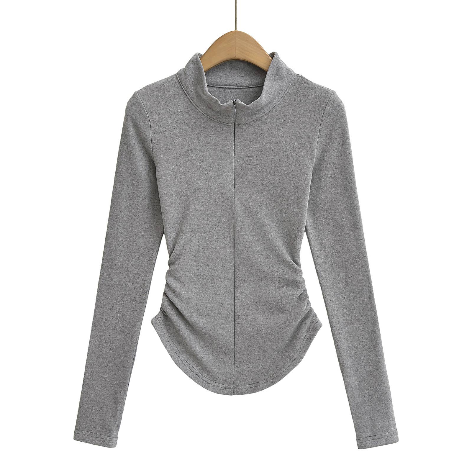 Velvet Stand Collar Zipper Solid Color Base Shirt